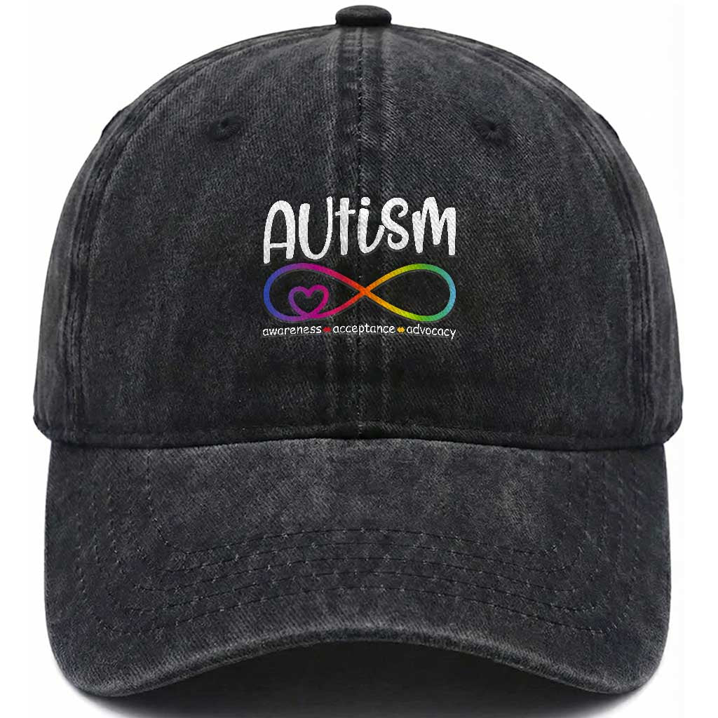 Autism Acceptance Washed Cotton Baseball Cap Neurodivergent Support Infinity Symbol