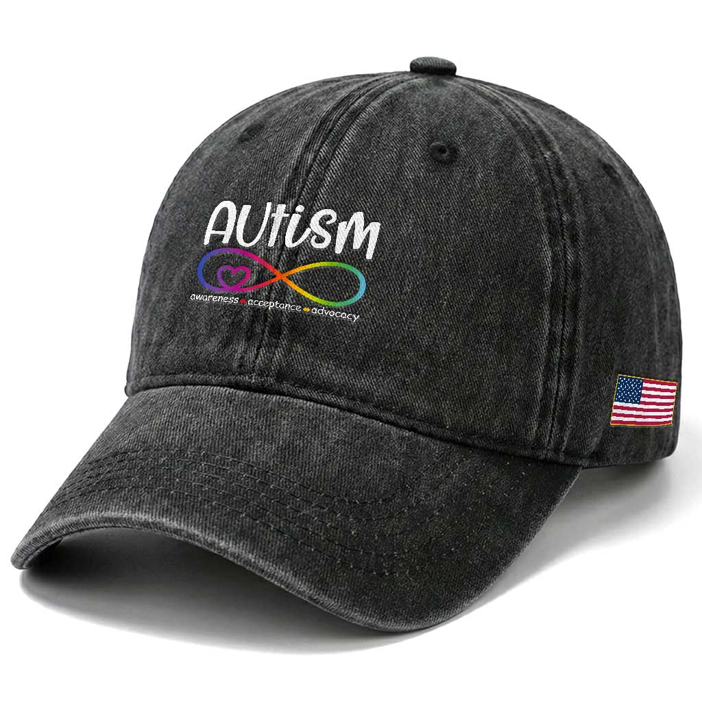 Autism Acceptance Washed Cotton Baseball Cap Neurodivergent Support Infinity Symbol