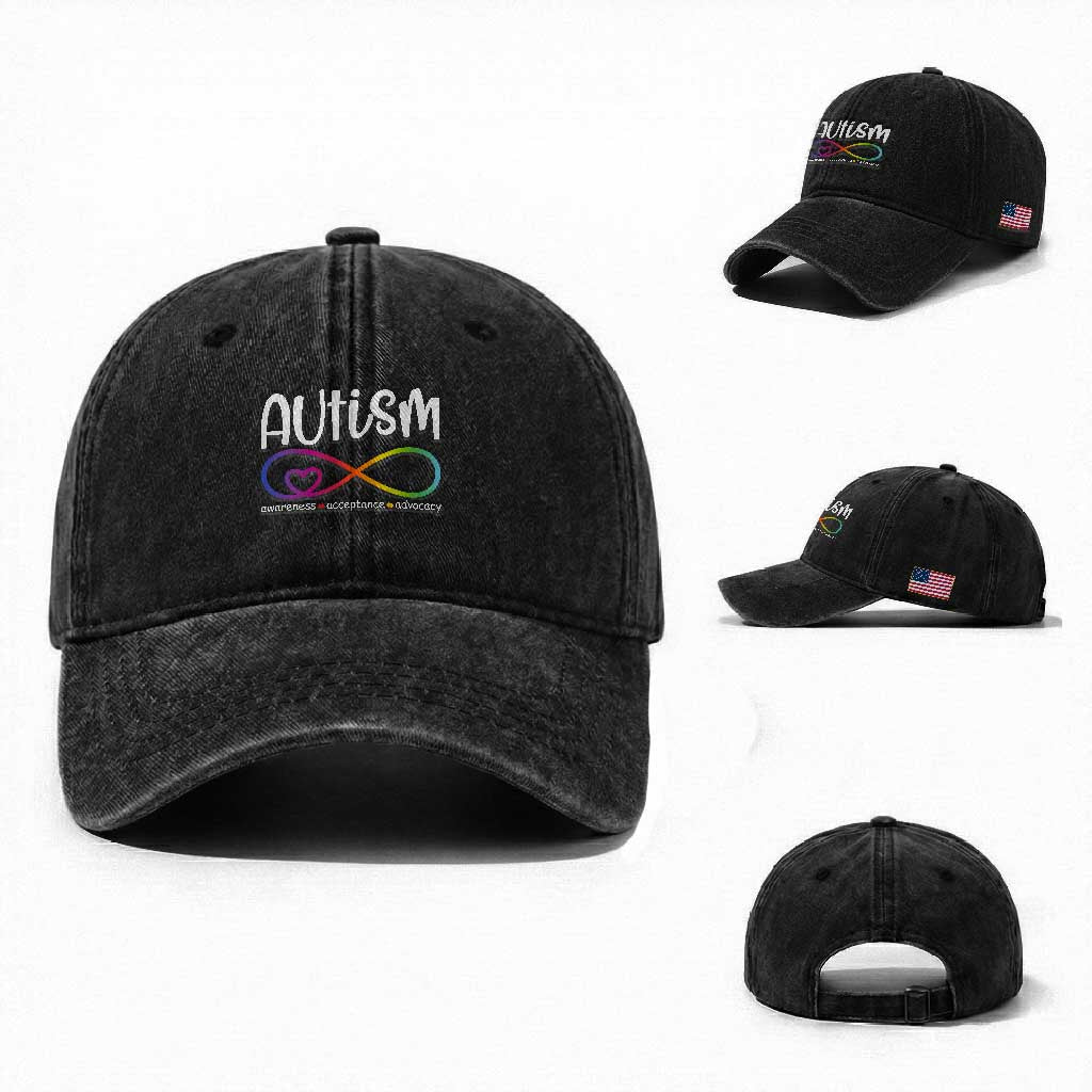 Autism Acceptance Washed Cotton Baseball Cap Neurodivergent Support Infinity Symbol