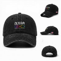 Autism Acceptance Washed Cotton Baseball Cap Neurodivergent Support Infinity Symbol