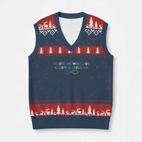 Autism Acceptance V-Neck Knit Sweater Vest Neurodivergent Support Infinity Heart Symbol