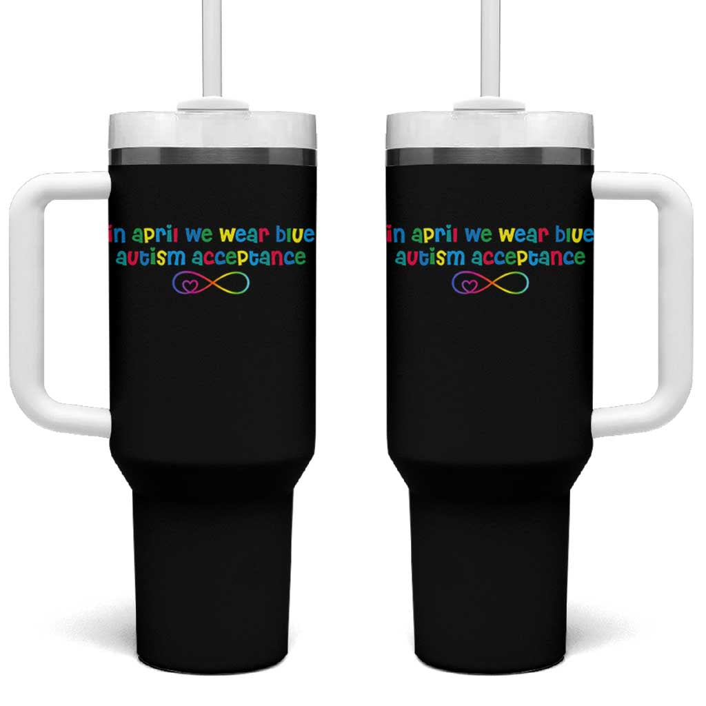 Autism Acceptance Tumbler With Handle Neurodivergent Support Infinity Heart Symbol