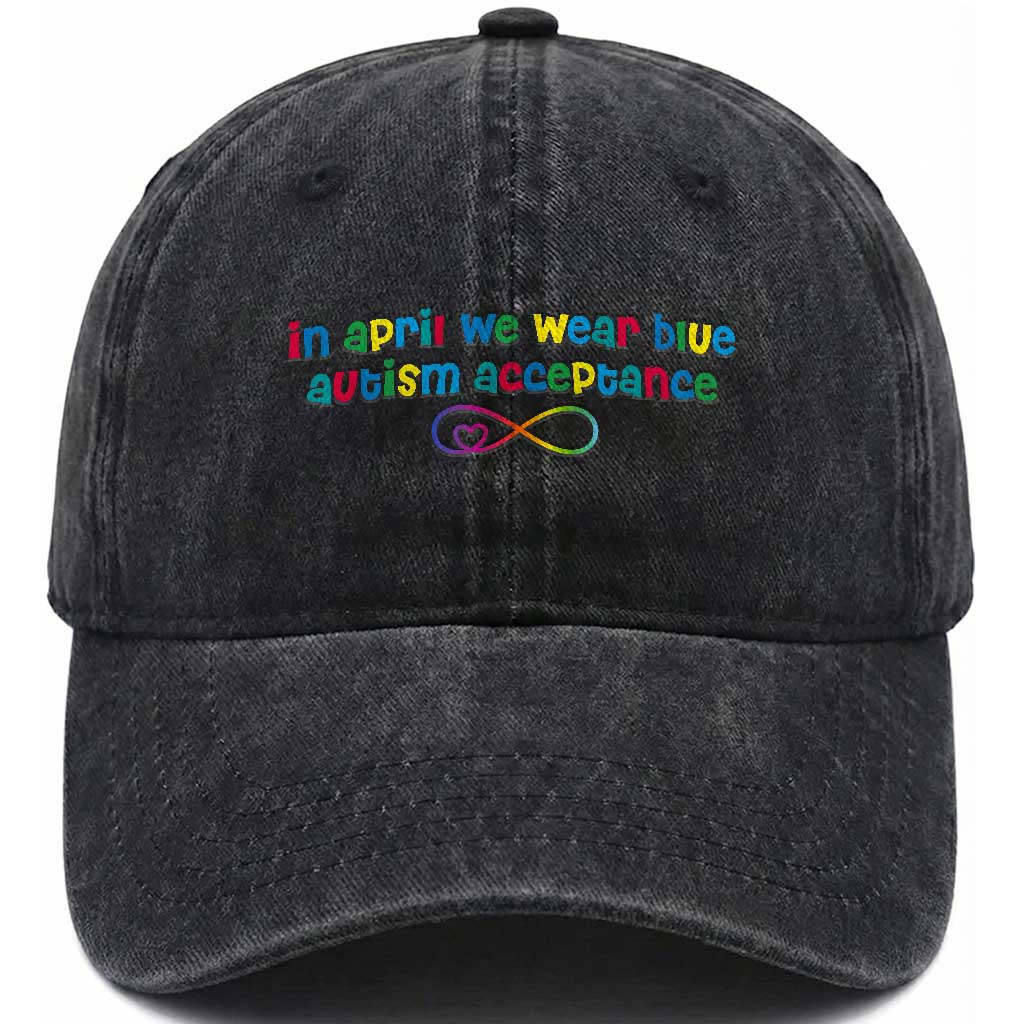 Autism Acceptance Washed Cotton Baseball Cap Neurodivergent Support Infinity Heart Symbol
