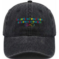 Autism Acceptance Washed Cotton Baseball Cap Neurodivergent Support Infinity Heart Symbol