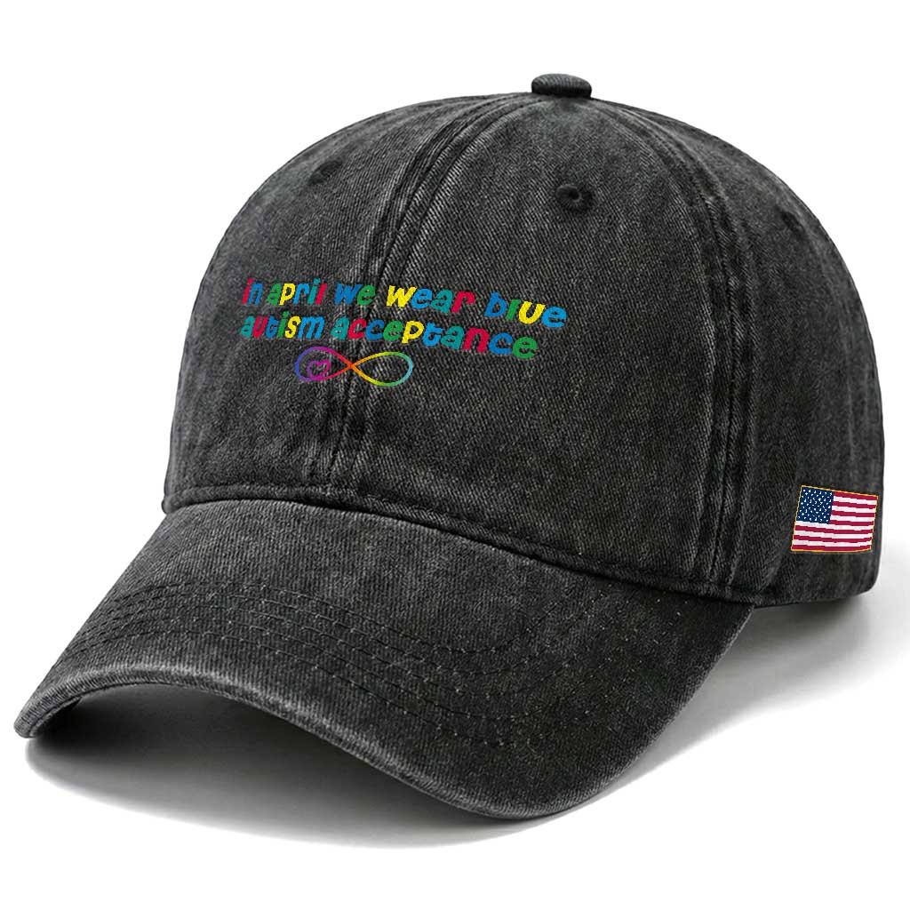 Autism Acceptance Washed Cotton Baseball Cap Neurodivergent Support Infinity Heart Symbol