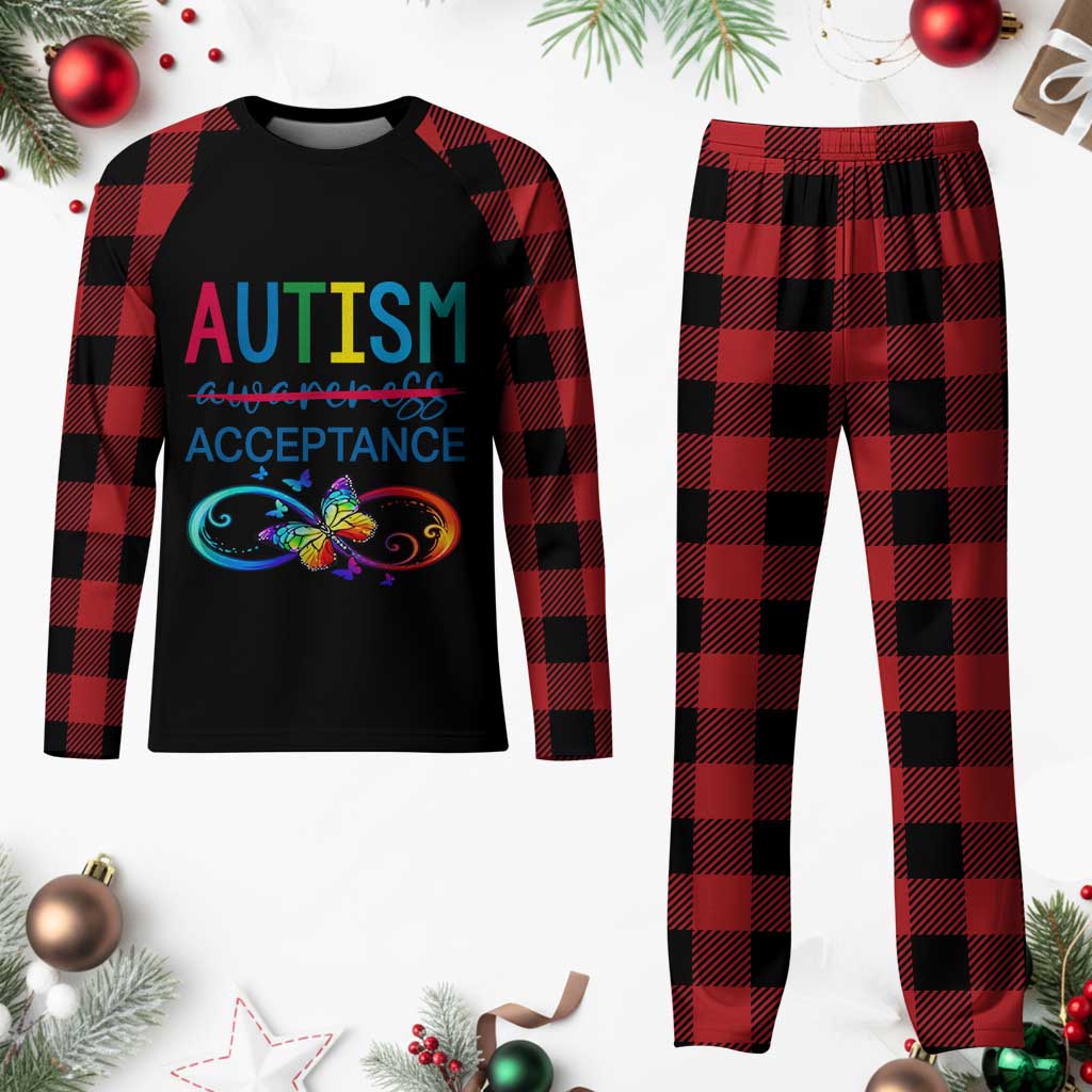 Autism Acceptance Plaid Pajama Set Neurodivergent Support Infinity Butterfly Symbol