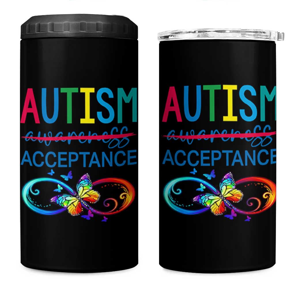 Autism Acceptance 4 in 1 Can Cooler Tumbler Neurodivergent Support Infinity Butterfly Symbol