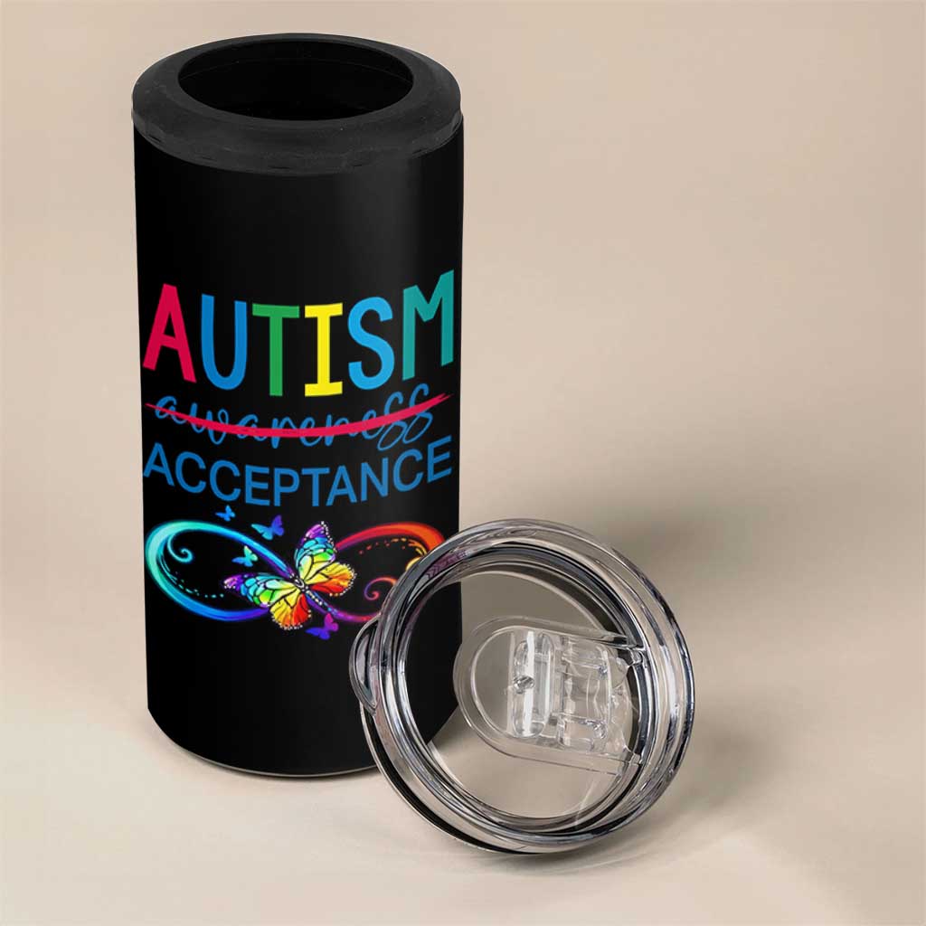 Autism Acceptance 4 in 1 Can Cooler Tumbler Neurodivergent Support Infinity Butterfly Symbol