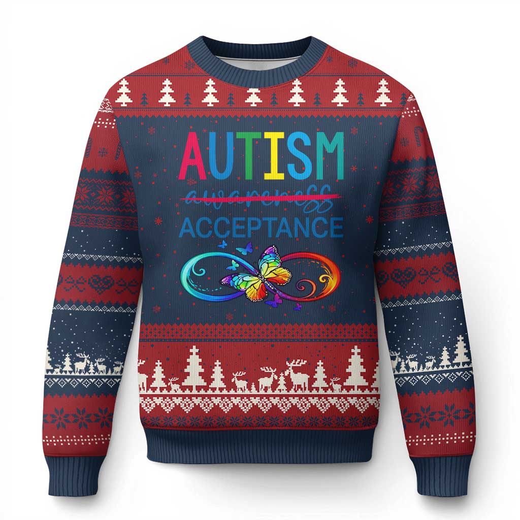 Autism Acceptance Ugly Christmas Sweater Neurodivergent Support Infinity Butterfly Symbol