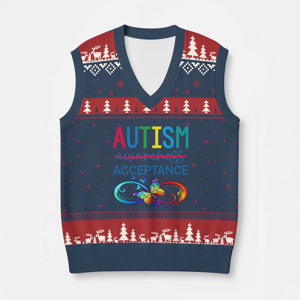 Autism Acceptance V-Neck Knit Sweater Vest Neurodivergent Support Infinity Butterfly Symbol
