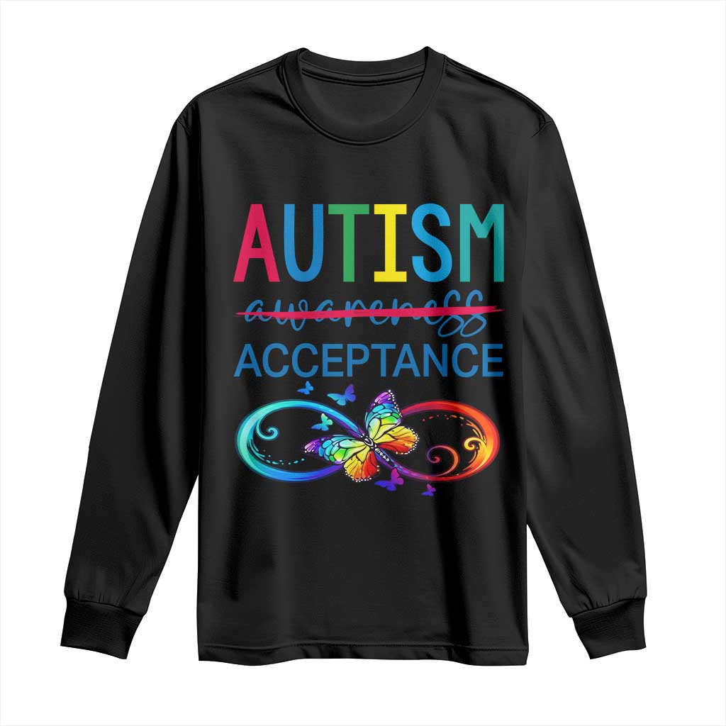 Autism Acceptance Long Sleeve Shirt Neurodivergent Support Infinity Butterfly Symbol