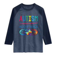 Autism Acceptance Raglan Shirt Neurodivergent Support Infinity Butterfly Symbol