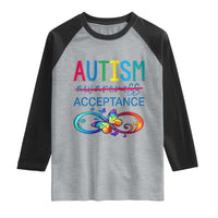 Autism Acceptance Raglan Shirt Neurodivergent Support Infinity Butterfly Symbol