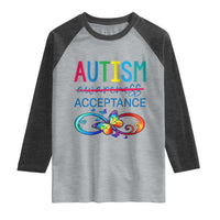 Autism Acceptance Raglan Shirt Neurodivergent Support Infinity Butterfly Symbol