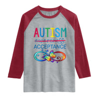 Autism Acceptance Raglan Shirt Neurodivergent Support Infinity Butterfly Symbol