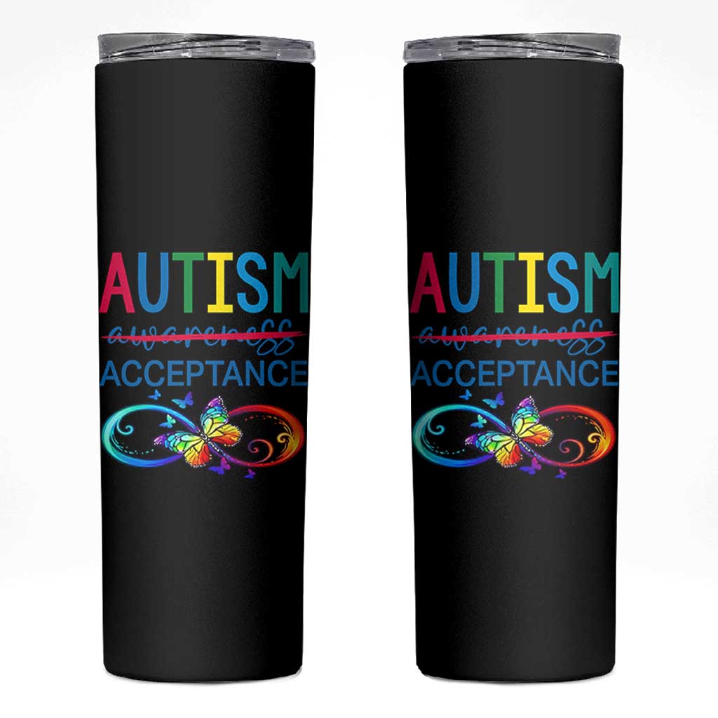 Autism Acceptance Skinny Tumbler Neurodivergent Support Infinity Butterfly Symbol