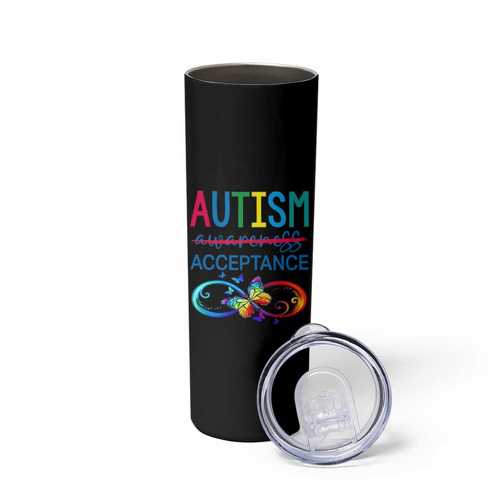 Autism Acceptance Skinny Tumbler Neurodivergent Support Infinity Butterfly Symbol