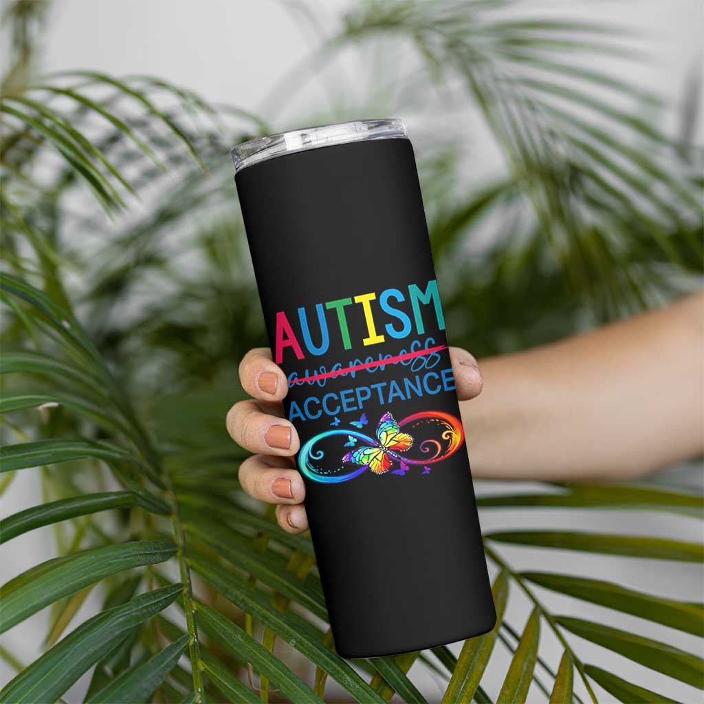 Autism Acceptance Skinny Tumbler Neurodivergent Support Infinity Butterfly Symbol