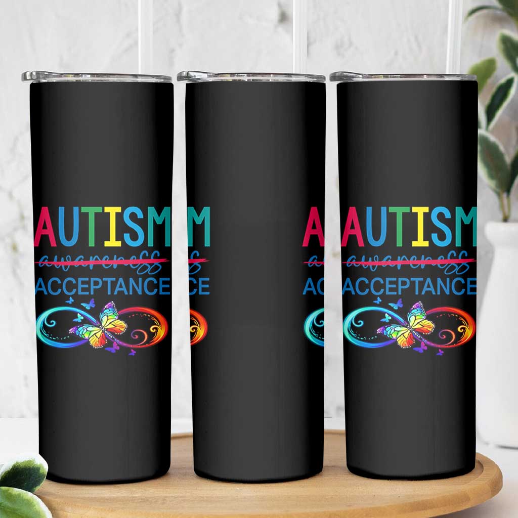 Autism Acceptance Skinny Tumbler Neurodivergent Support Infinity Butterfly Symbol