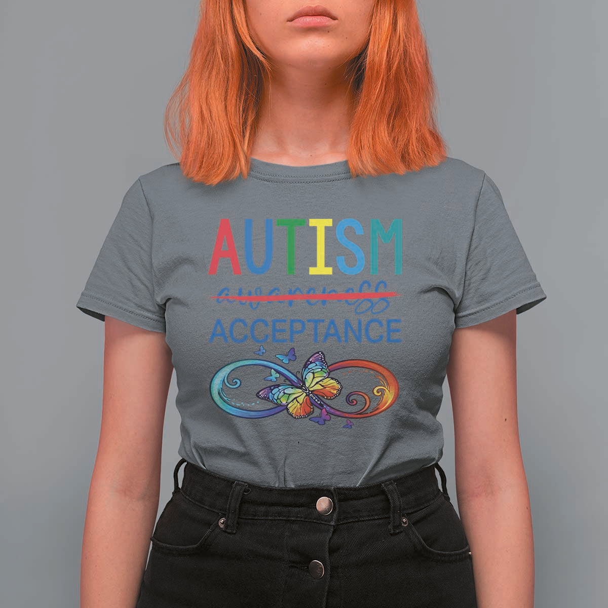 Autism Acceptance T Shirt For Women Neurodivergent Support Infinity Butterfly Symbol