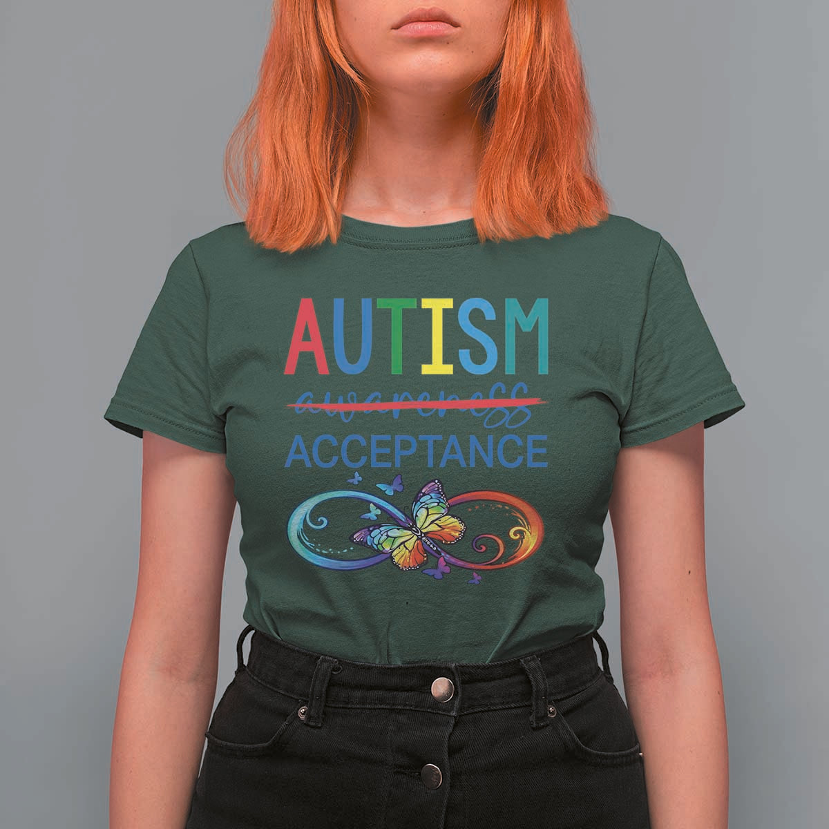 Autism Acceptance T Shirt For Women Neurodivergent Support Infinity Butterfly Symbol
