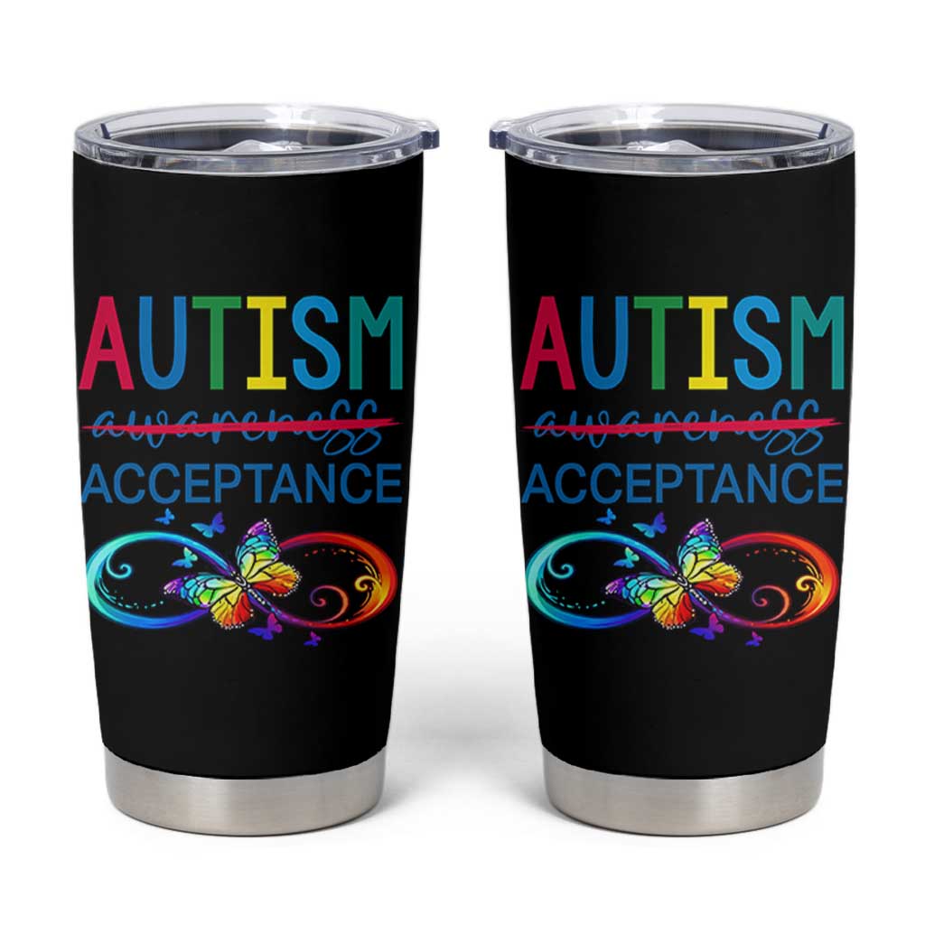 Autism Acceptance Tumbler Cup Neurodivergent Support Infinity Butterfly Symbol