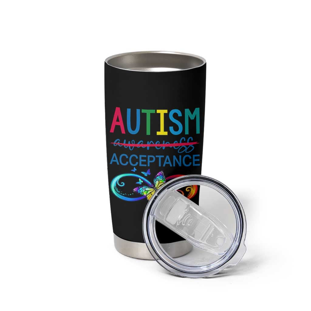 Autism Acceptance Tumbler Cup Neurodivergent Support Infinity Butterfly Symbol
