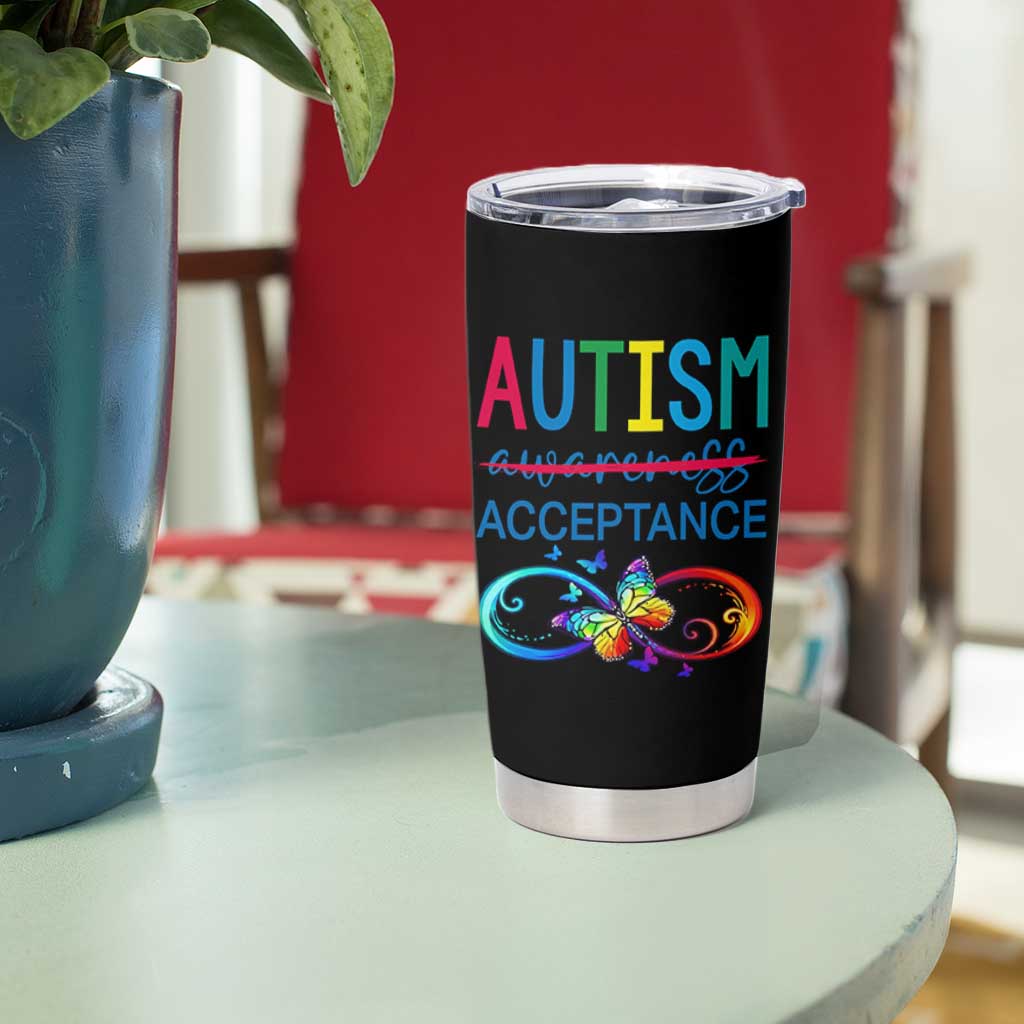 Autism Acceptance Tumbler Cup Neurodivergent Support Infinity Butterfly Symbol