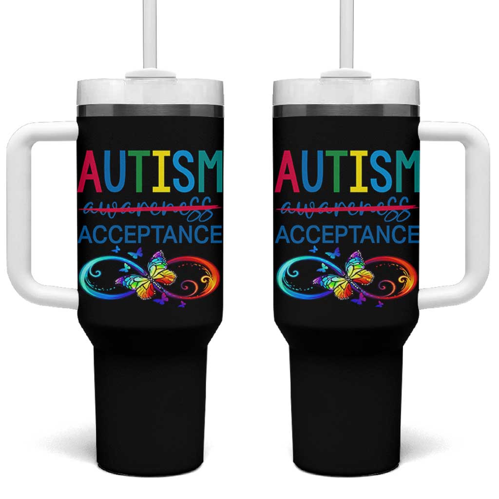 Autism Acceptance Tumbler With Handle Neurodivergent Support Infinity Butterfly Symbol