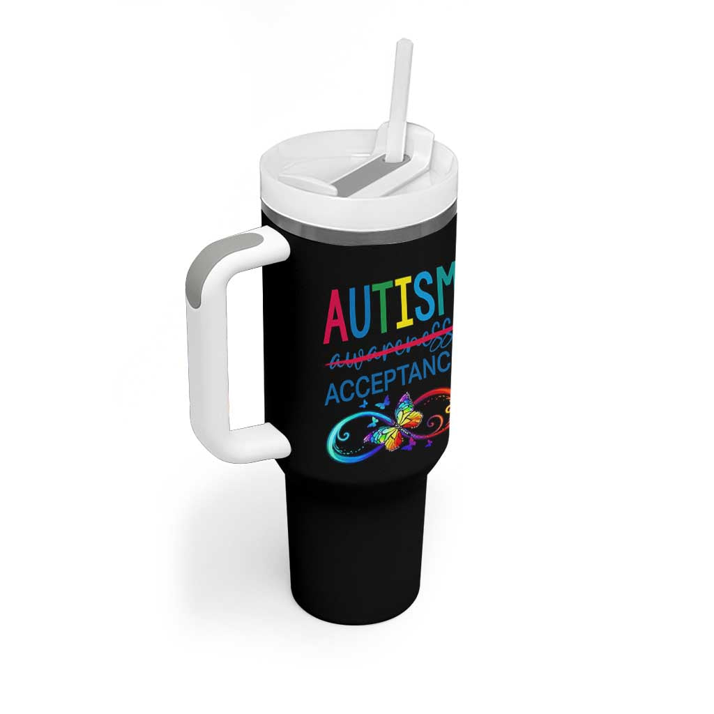 Autism Acceptance Tumbler With Handle Neurodivergent Support Infinity Butterfly Symbol