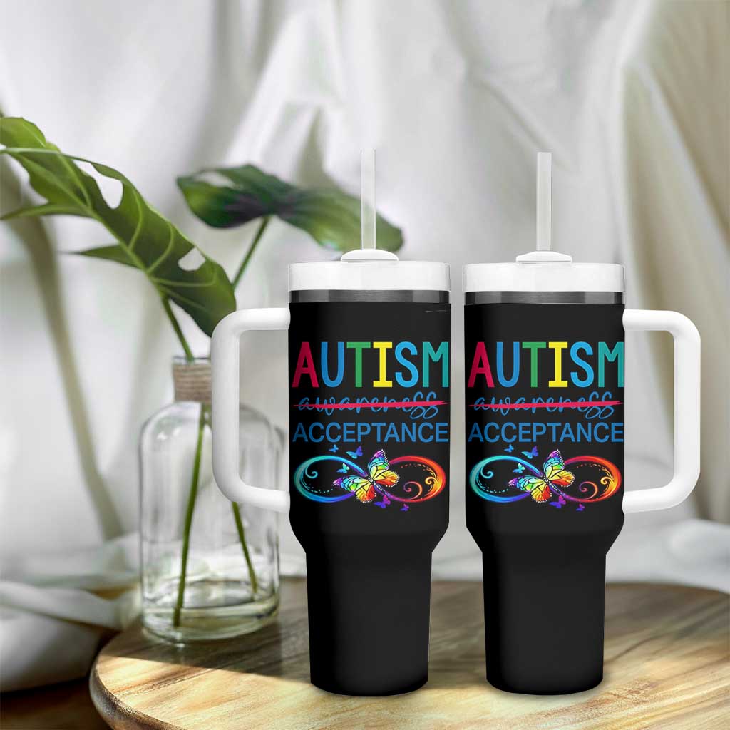 Autism Acceptance Tumbler With Handle Neurodivergent Support Infinity Butterfly Symbol