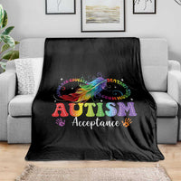Autism Acceptance Throw Blanket Neurodivergent Support Rainbow Feather Infinity Symbol
