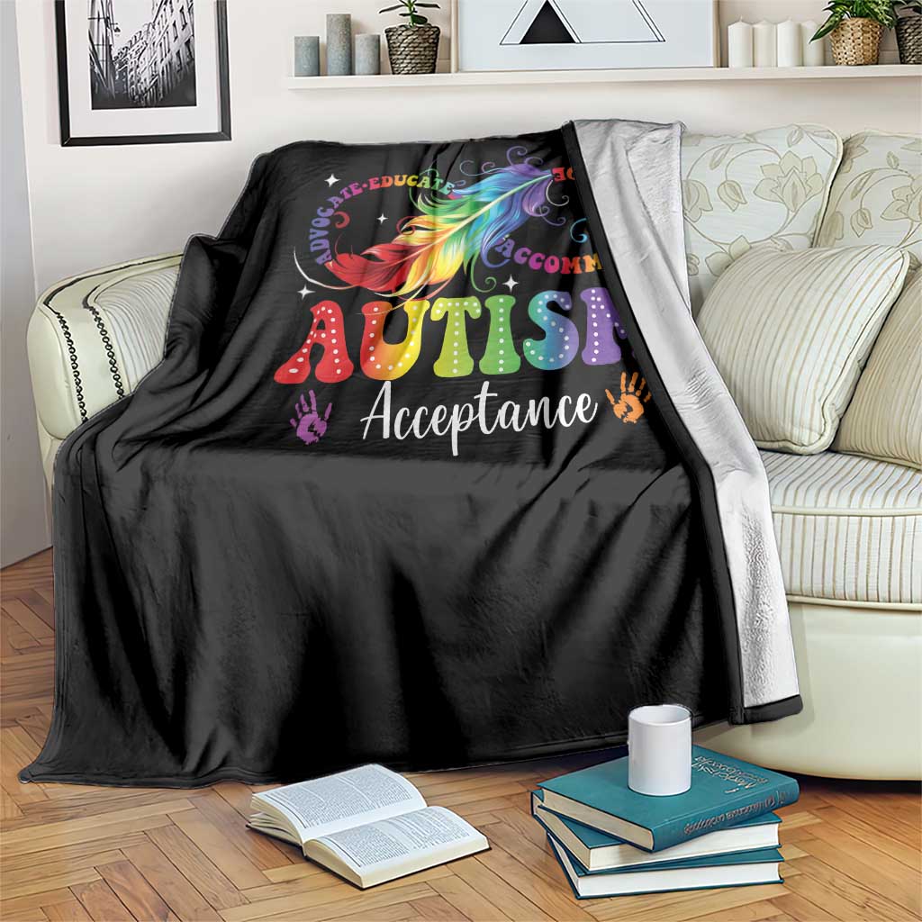 Autism Acceptance Throw Blanket Neurodivergent Support Rainbow Feather Infinity Symbol