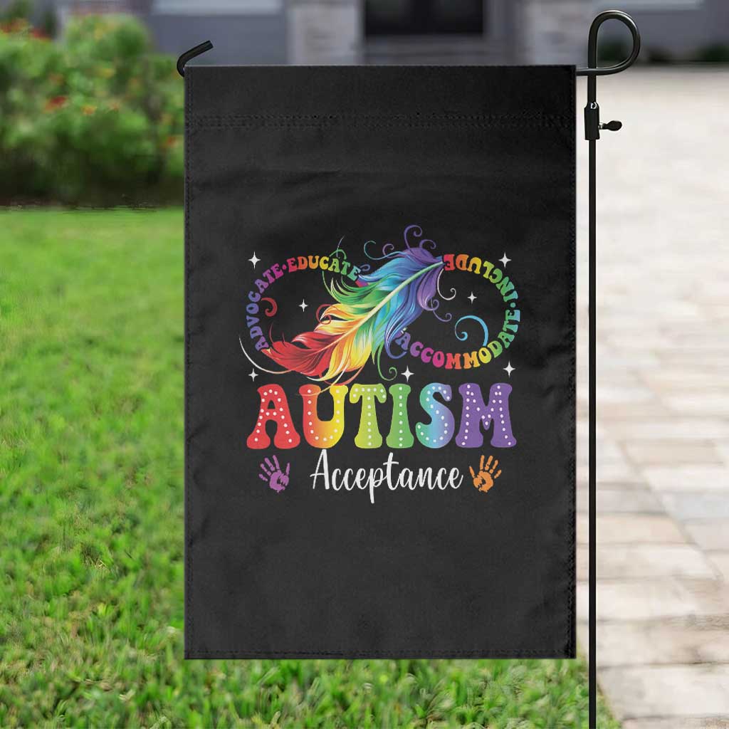Autism Acceptance Garden Flag Neurodivergent Support Rainbow Feather Infinity Symbol