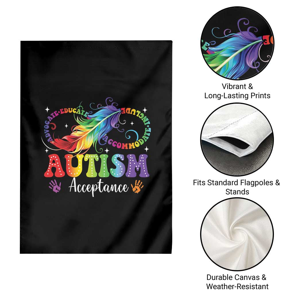 Autism Acceptance Garden Flag Neurodivergent Support Rainbow Feather Infinity Symbol