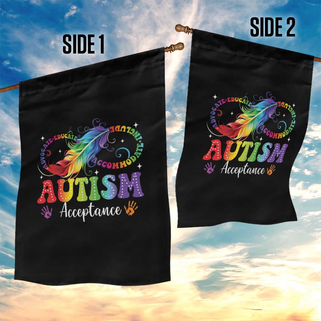 Autism Acceptance Garden Flag Neurodivergent Support Rainbow Feather Infinity Symbol
