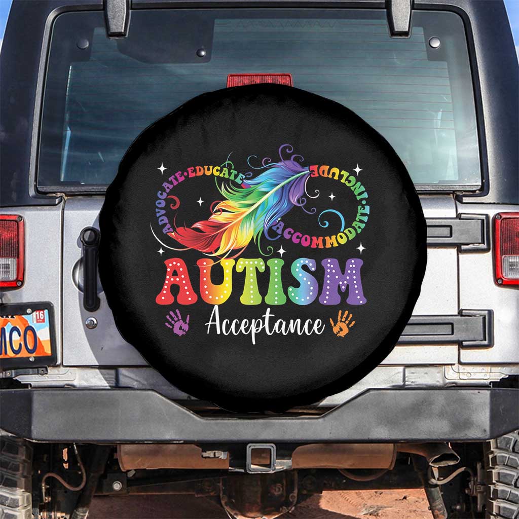 Autism Acceptance Spare Tire Cover Neurodivergent Support Rainbow Feather Infinity Symbol