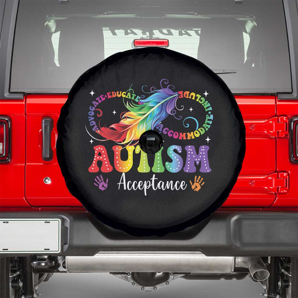 Autism Acceptance Spare Tire Cover Neurodivergent Support Rainbow Feather Infinity Symbol