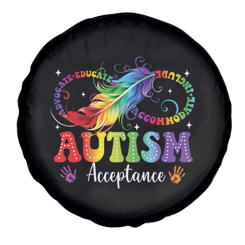Autism Acceptance Spare Tire Cover Neurodivergent Support Rainbow Feather Infinity Symbol