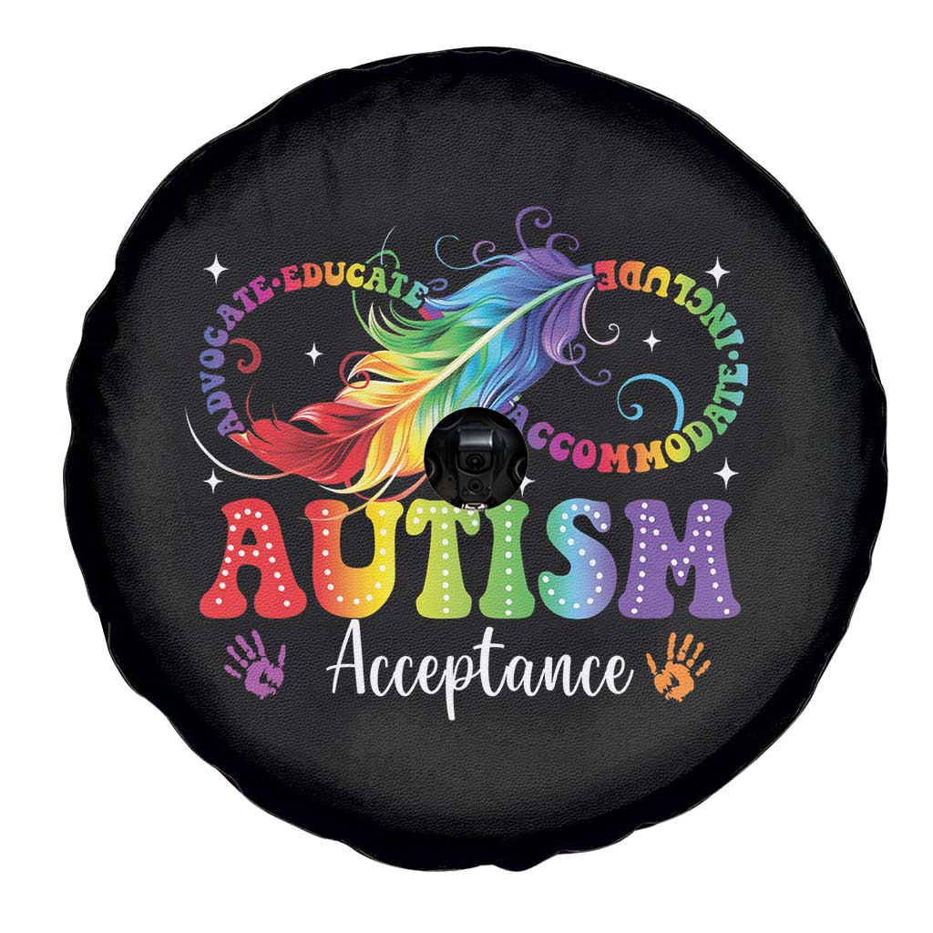 Autism Acceptance Spare Tire Cover Neurodivergent Support Rainbow Feather Infinity Symbol