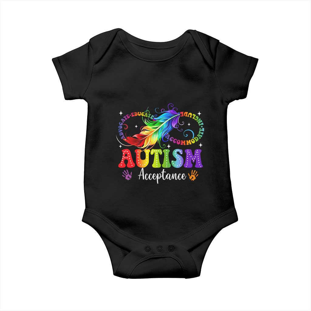 Autism Acceptance Baby Onesie Neurodivergent Support Rainbow Feather Infinity Symbol