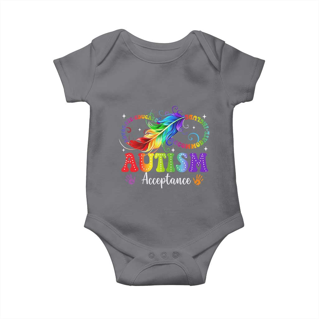 Autism Acceptance Baby Onesie Neurodivergent Support Rainbow Feather Infinity Symbol