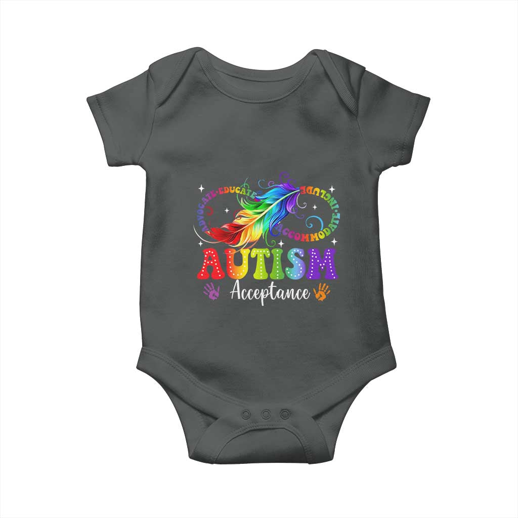 Autism Acceptance Baby Onesie Neurodivergent Support Rainbow Feather Infinity Symbol