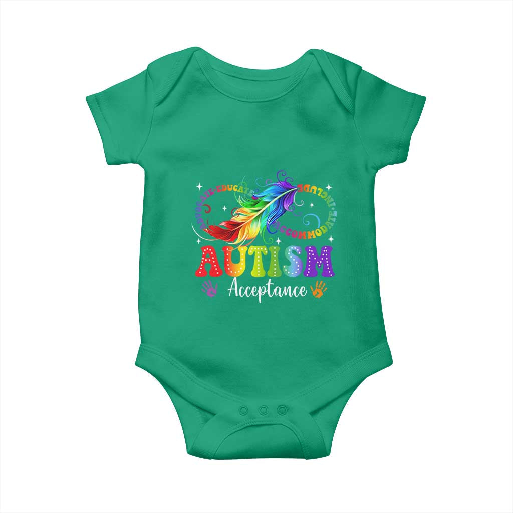 Autism Acceptance Baby Onesie Neurodivergent Support Rainbow Feather Infinity Symbol