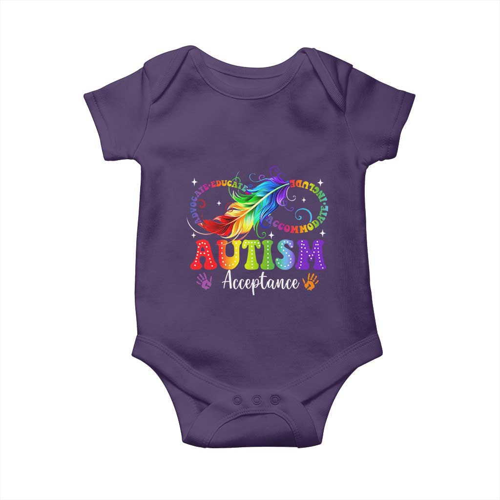 Autism Acceptance Baby Onesie Neurodivergent Support Rainbow Feather Infinity Symbol