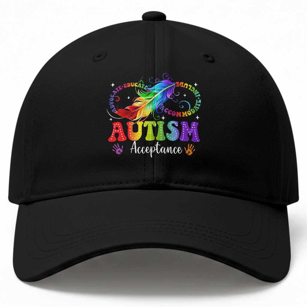 Autism Acceptance Baseball Cap Neurodivergent Support Rainbow Feather Infinity Symbol