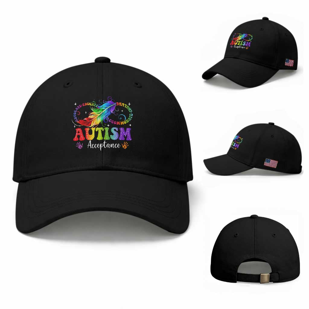 Autism Acceptance Baseball Cap Neurodivergent Support Rainbow Feather Infinity Symbol
