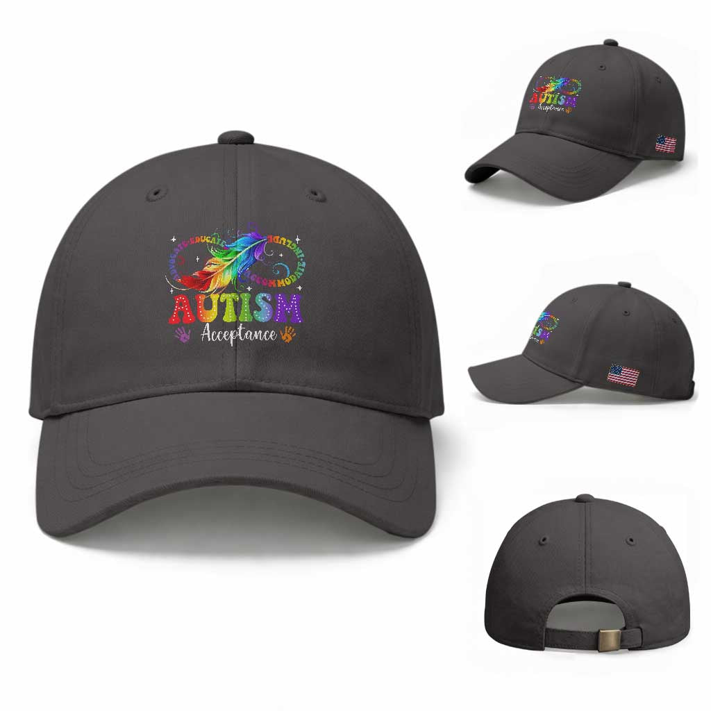 Autism Acceptance Baseball Cap Neurodivergent Support Rainbow Feather Infinity Symbol