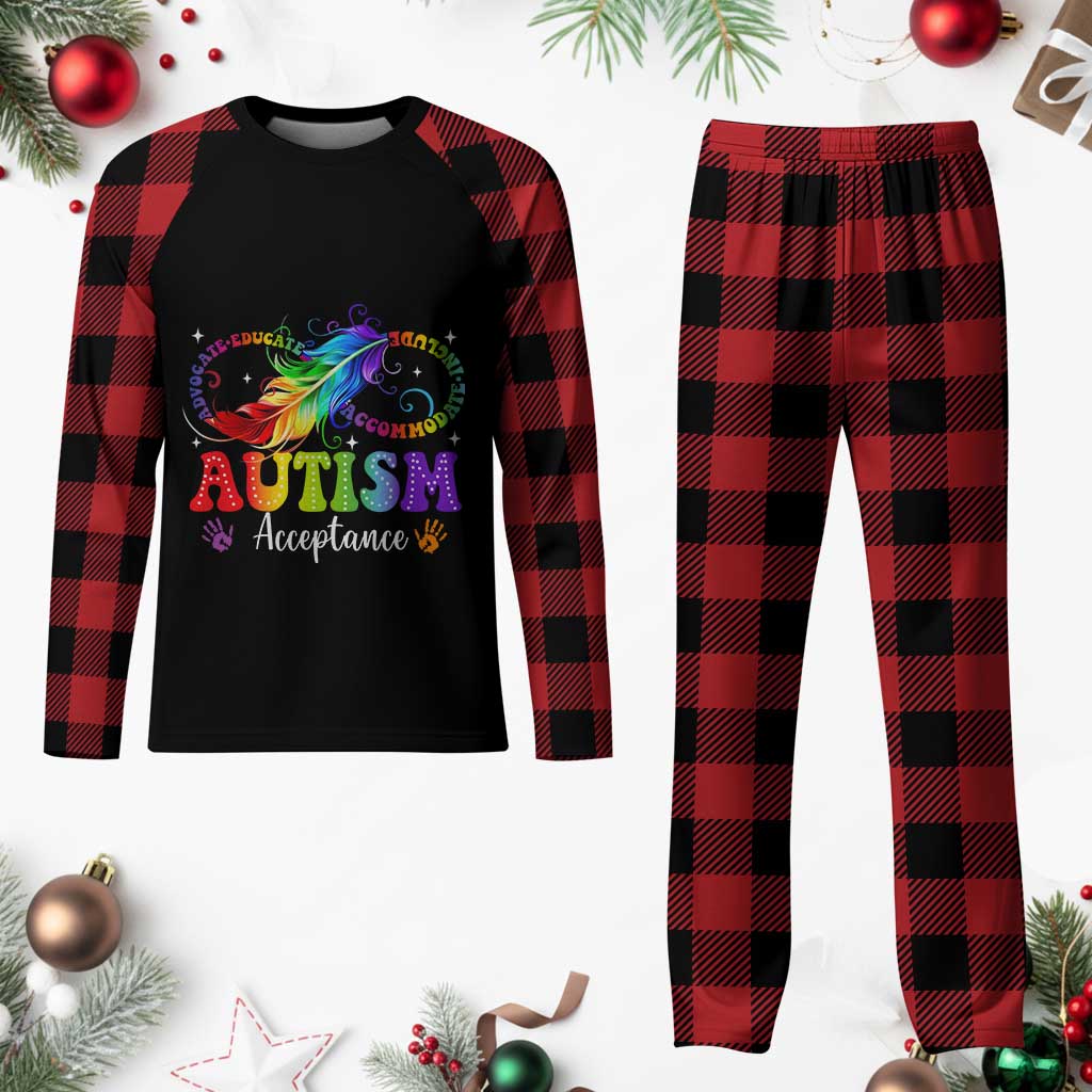 Autism Acceptance Plaid Pajama Set Neurodivergent Support Rainbow Feather Infinity Symbol
