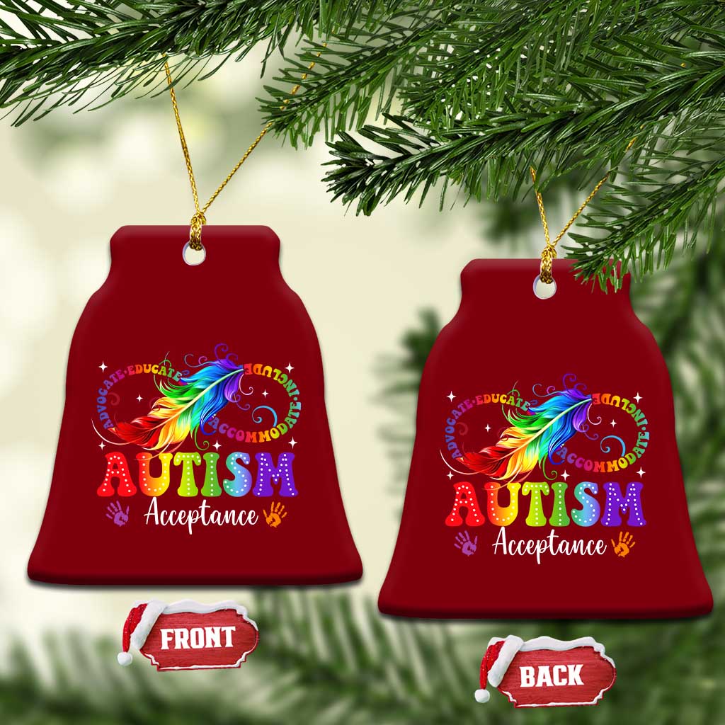 Autism Acceptance Ceramic Ornament Neurodivergent Support Rainbow Feather Infinity Symbol